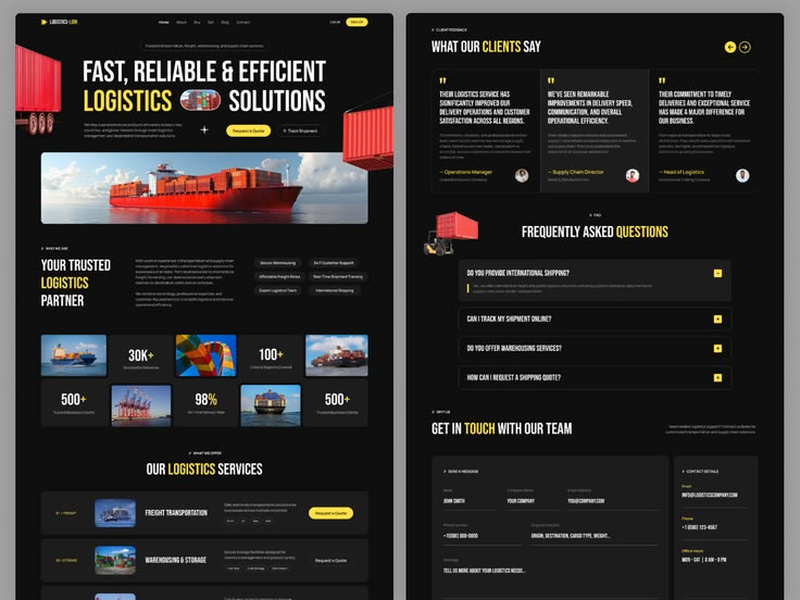 Logistics-Lion is a modern dark-themed one-page logistics we
