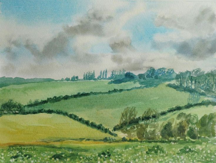 Buy Lordship Farms Spring Landscape, Watercolour by Anna Woj