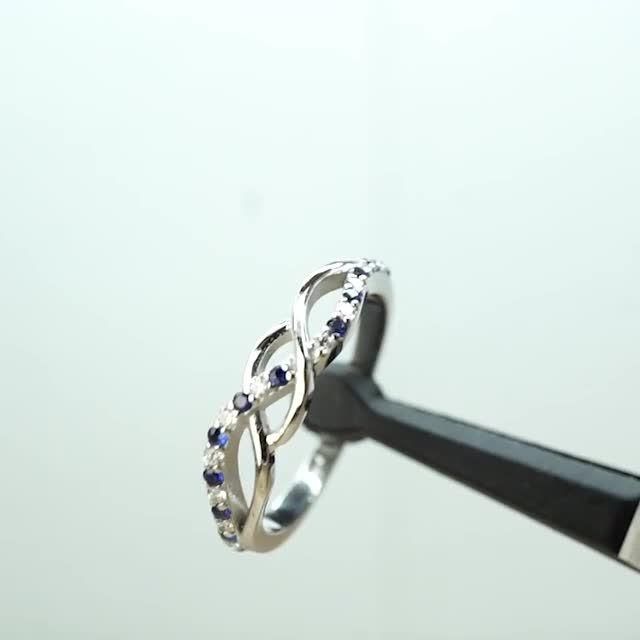 The Stackable Blue Sapphire Diamond Band in 14k white gold s