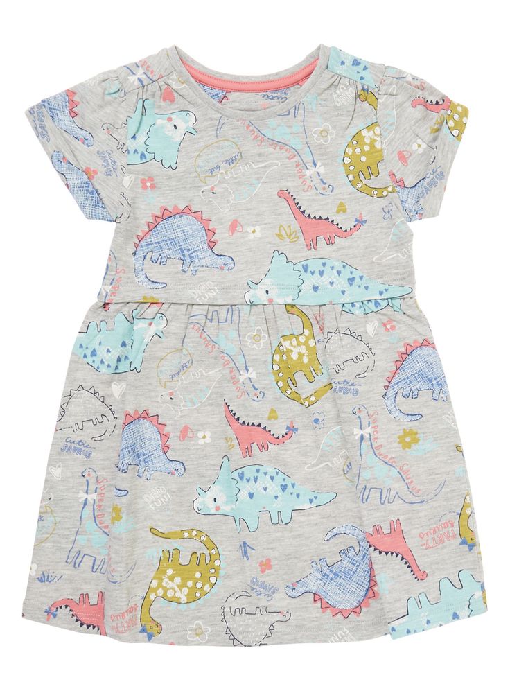 Girls Grey Dinosaur Print Dress (9 months-5 years)