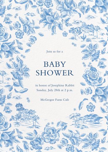 Toile Flowers - Baby Shower Invitation | Send online instant