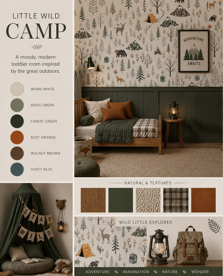 A cozy toddler room inspired by the outdoors, featuring a wo