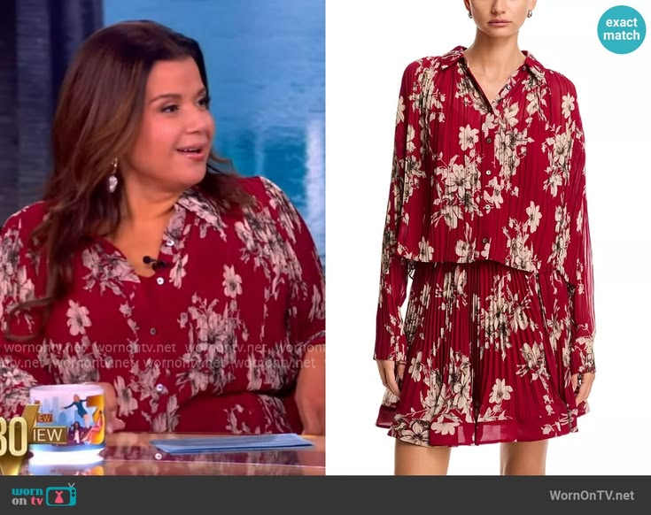 Ana’s red floral pleated blouse on The View.  Outfit Details