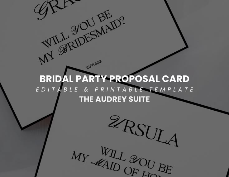 Bridesmaid Card, Editorial Editable Template, Black White Br