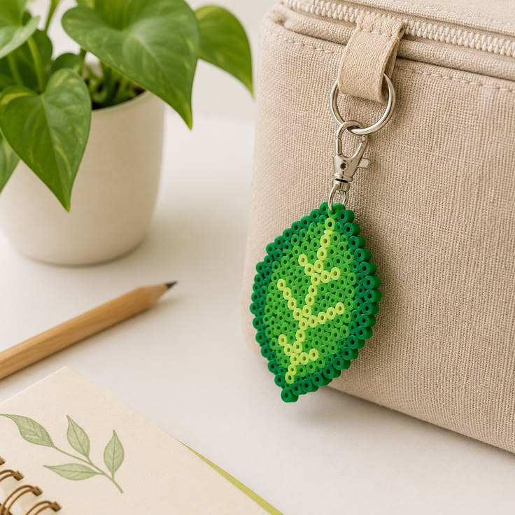 A simple handmade-style leaf charm in fresh green tones — pe