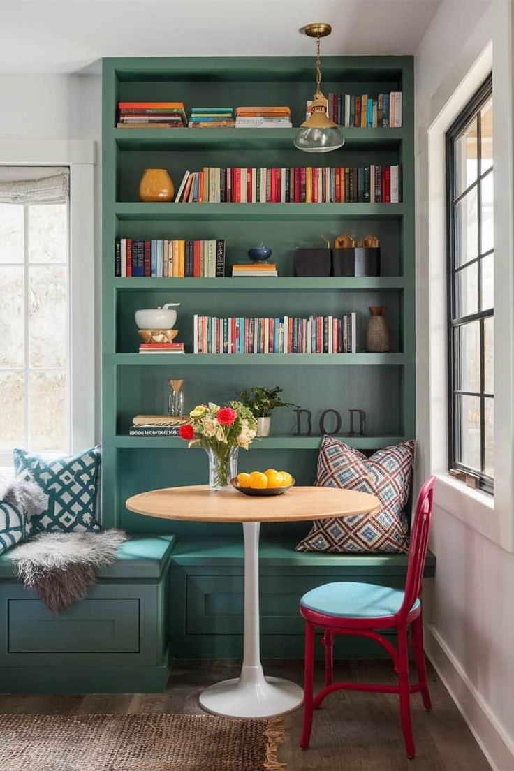Brighten your mornings with cozy breakfast nook bookshelves!