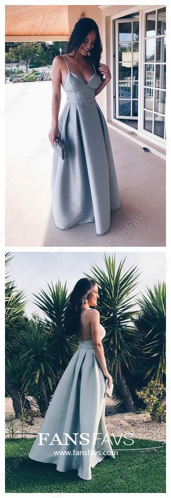 Blue Prom Dresses Long, Modest Prom Dresses 2019, V-neck Pro