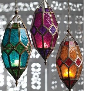 Moroccan Style Glass Lanterns Hanging Colourful Glass Lamp |