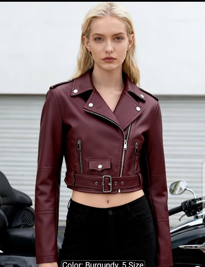 Make a bold statement with this cropped faux leather moto ja