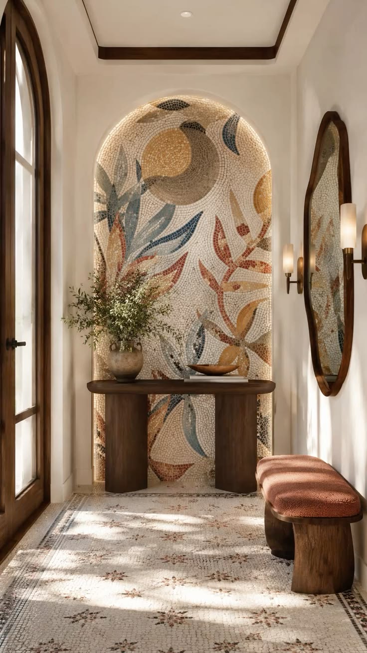 mosaic hallway, коридор с мозаикой, entryway design, дизайн 