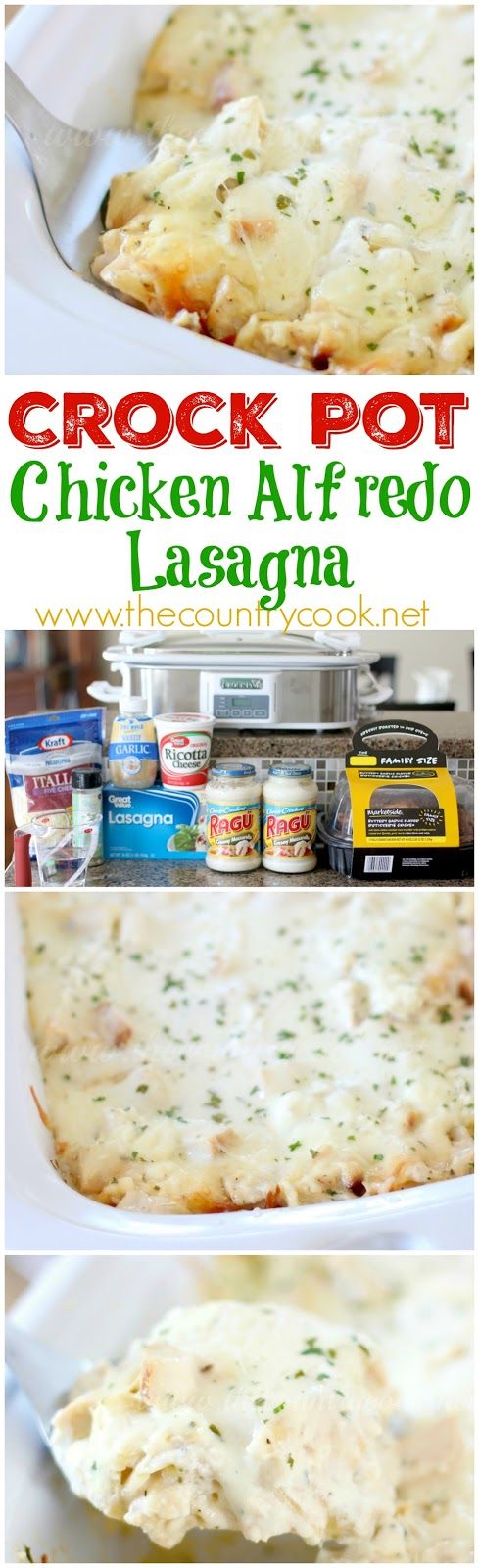 Crock Pot Chicken Alfredo Lasagna recipe from The Country Co