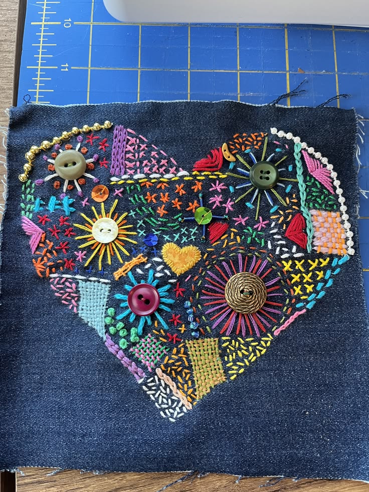 Heart shaped embroidery sampler