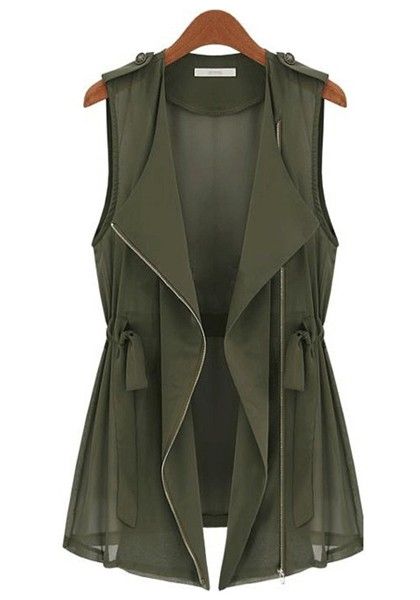 Great transitional piece for fall. Army Green Drawstring Ves
