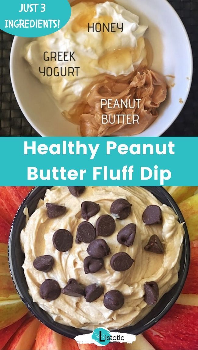 Healthy peanut butter fluff dip made with three simple ingre