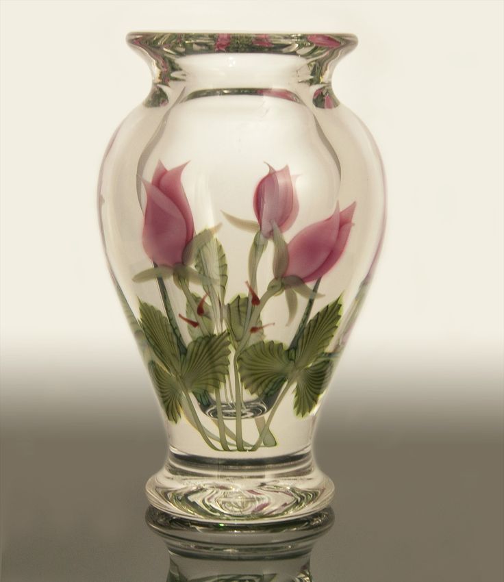 Pink Rosebuds Vase by Orient & Flume Art Glass. This sweet c