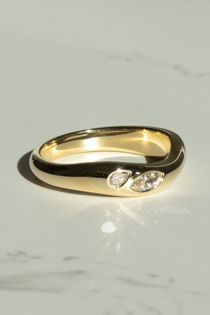 14K yellow gold custom asymmetrical rounded wedding band wit