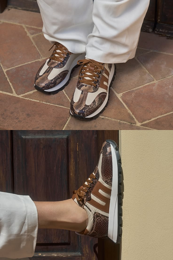 A refined take on the running sneaker, combining beige stret