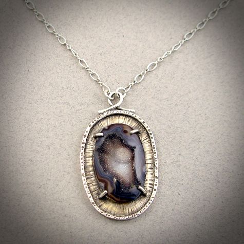 Brown Drusy Quartz and sterling silver necklace