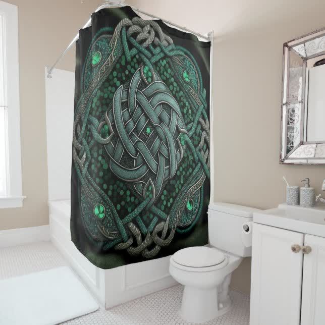 Green Snake Celtic Knot Shower Curtain (In Situ)
