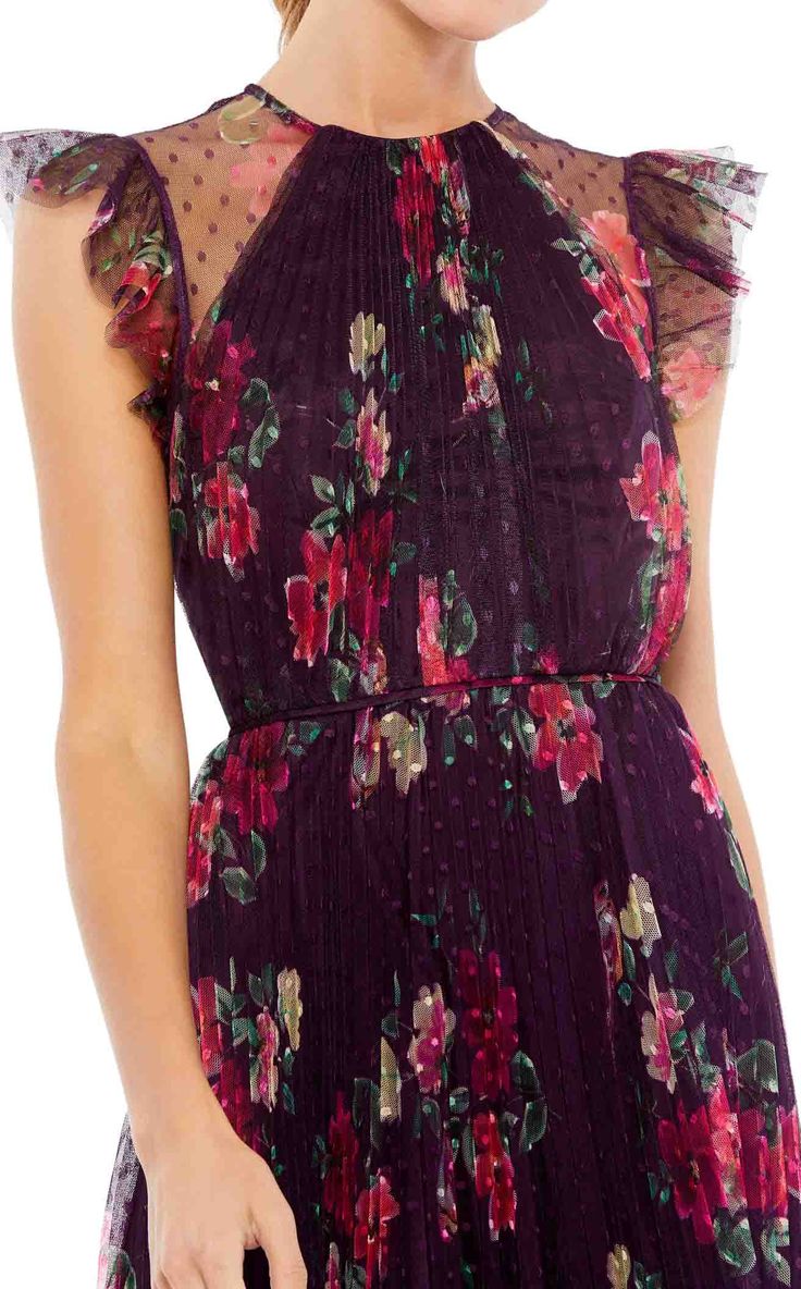 Floral Flutter Sleeve Midi Dress by Mac DuggalDare to impres