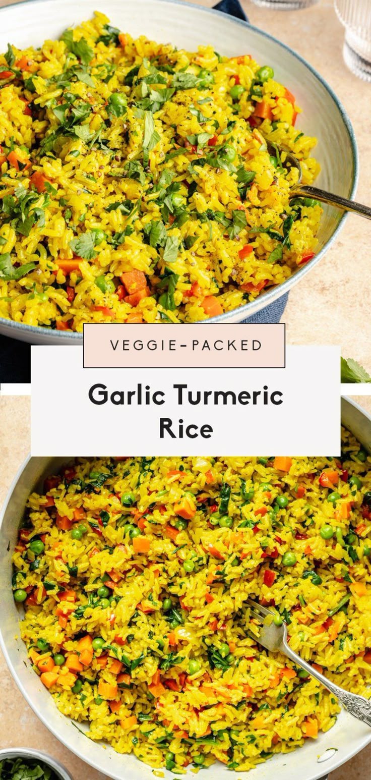 My mom's nourishing garlic turmeric rice filled with colorfu