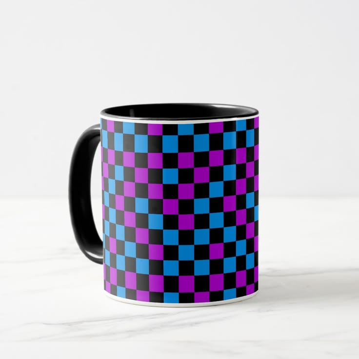 Blue Purple And Black Checkered Pattern  Mug