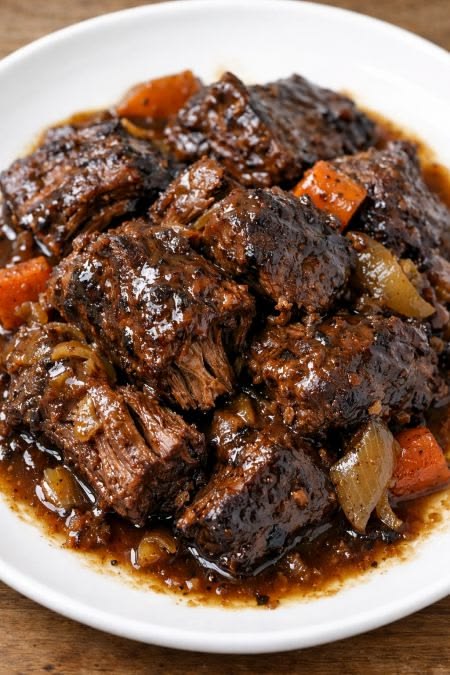 This slow cooker beef bourguignon is my cozy, no-fuss take o