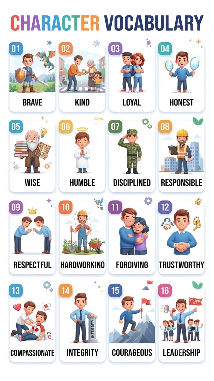 Learn 16 useful character and personality words in English w