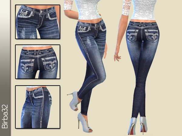 The Sims Resource: White stitching jeans by Birba32 • Sims 4