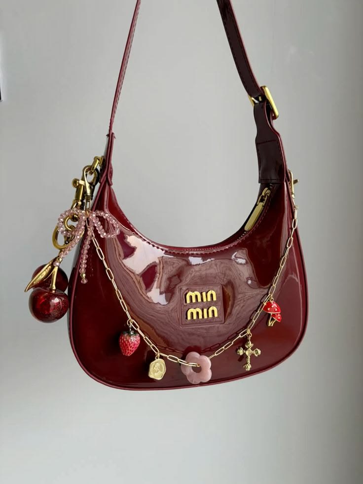 OVRUNS Cherry Bag Charm Cute Cherry Accessories Sparkling Pu