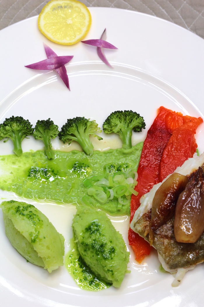 Vegetables landscape with cod
