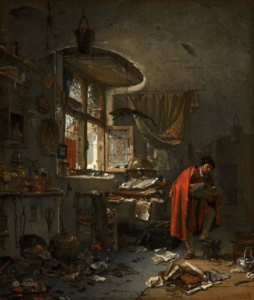 "The Alchemist" 1640-77 by Thomas Wijck (c.1616-1677). Oil o