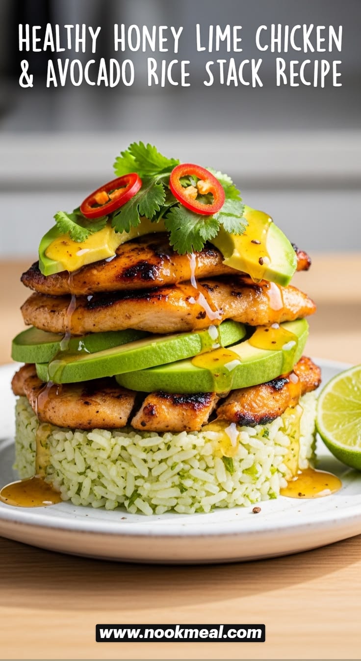 Honey Lime Chicken & Avocado Rice Stack Recipe is a fresh, f