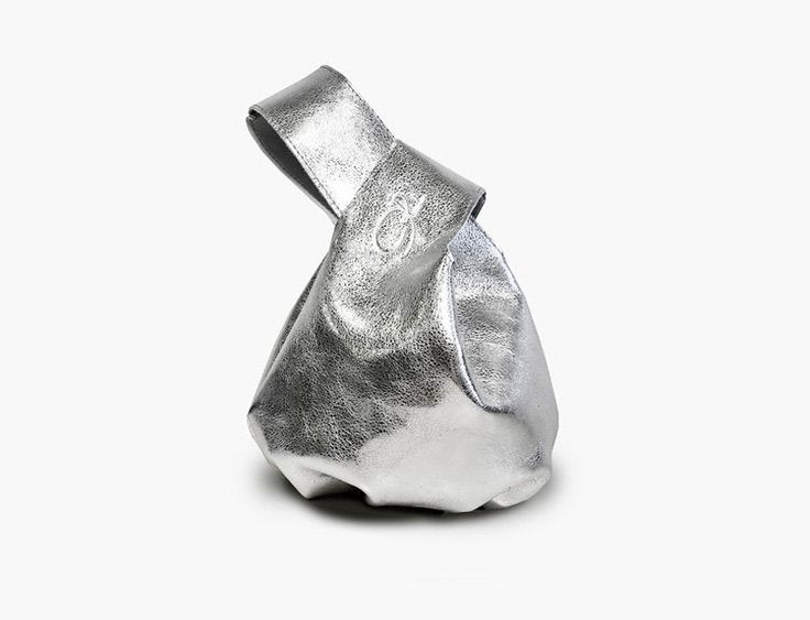 Knot Bag "Bonny Silver", Leather Wristlet Clutch, Simple Sil