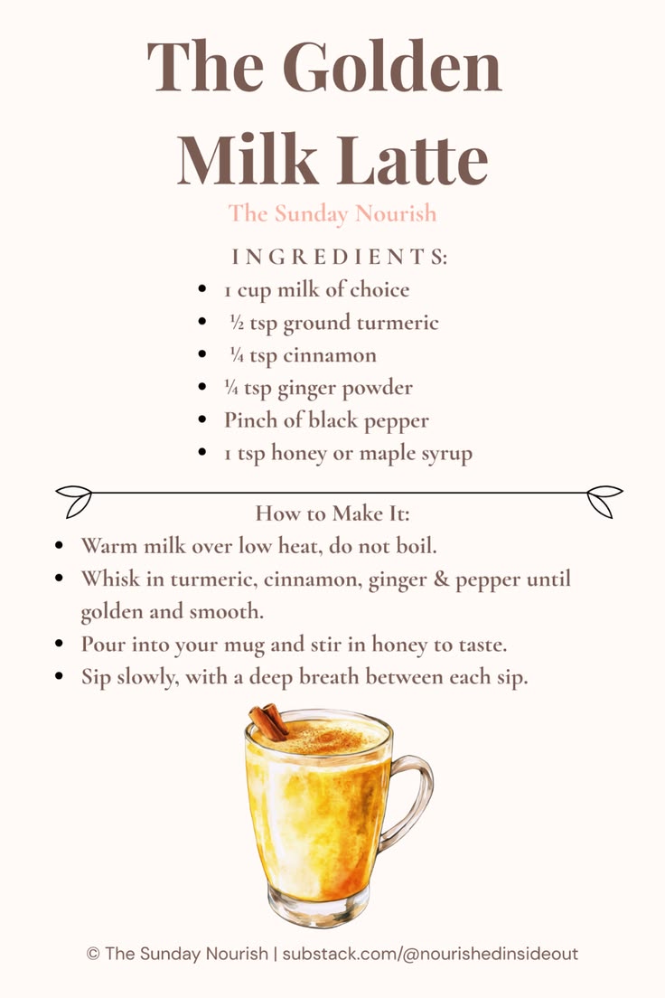 Golden milk latte recipe printable for your evening wellness