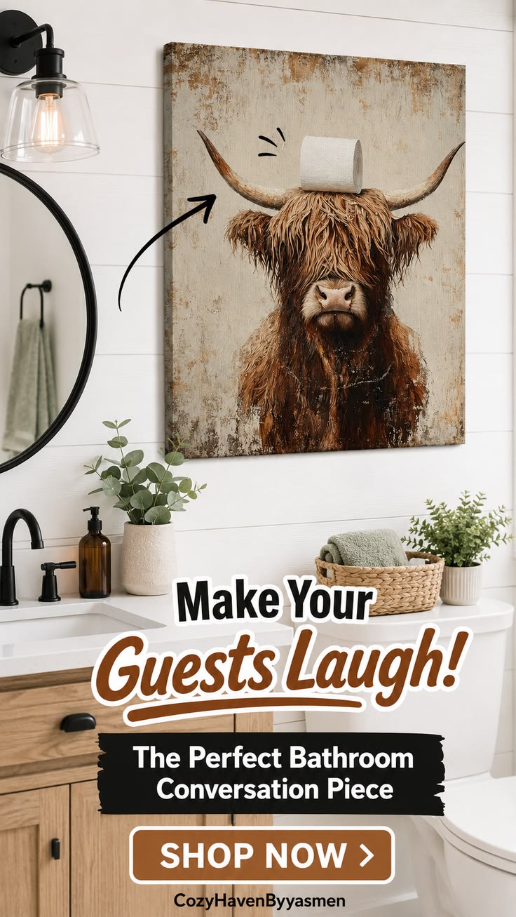 Rustic Humorous Highland Cow Design & Artistic Style: This f