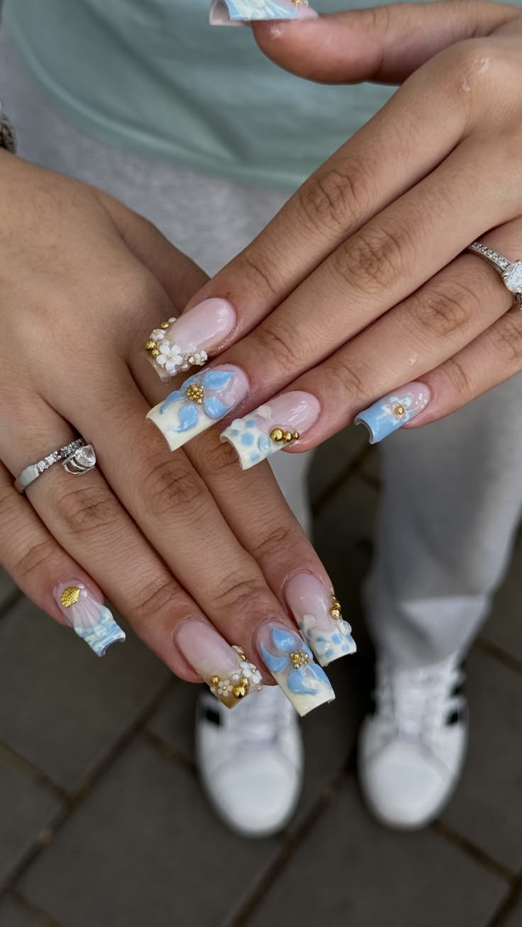 IG: nailzbylamis | baby blue butter yellow summer vacation n