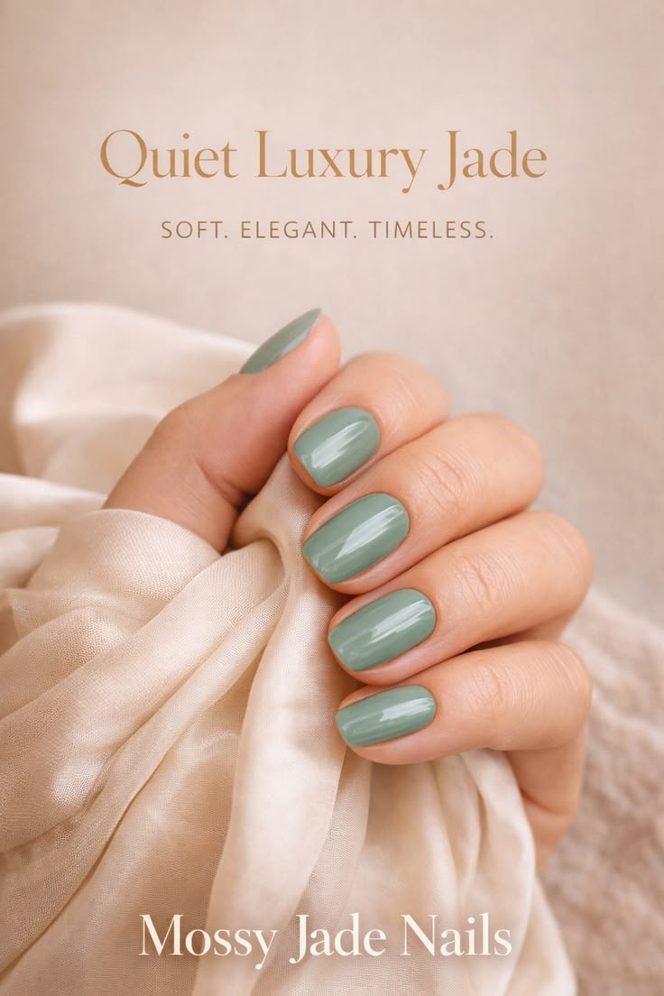 Soft jade green nails that radiate quiet luxury and refined 