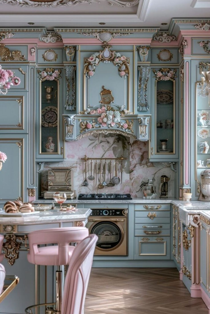 Decorate your kitchen with Rococo-inspired carvings, pastel 
