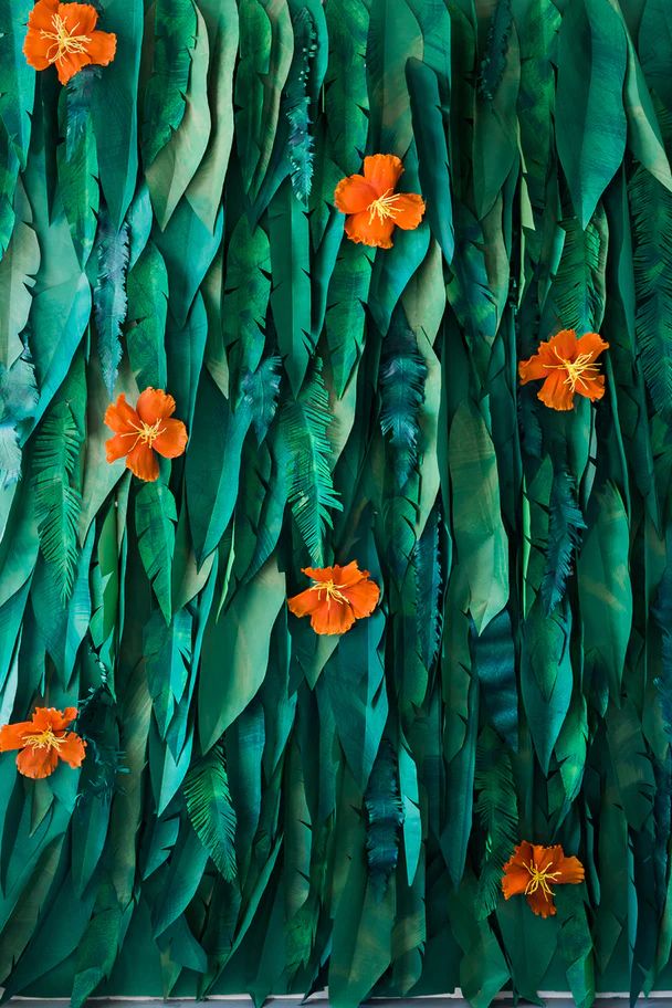 Paper Tropical Leaf & Hibiscus Backdrop, PDF Templates – The