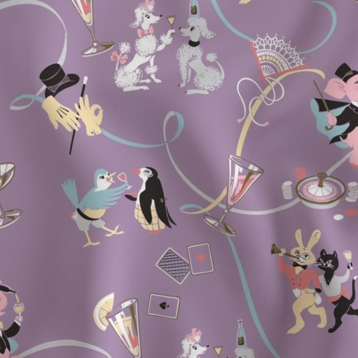 Critter Cocktail Hour in Purple Fabric | Spoonflower
