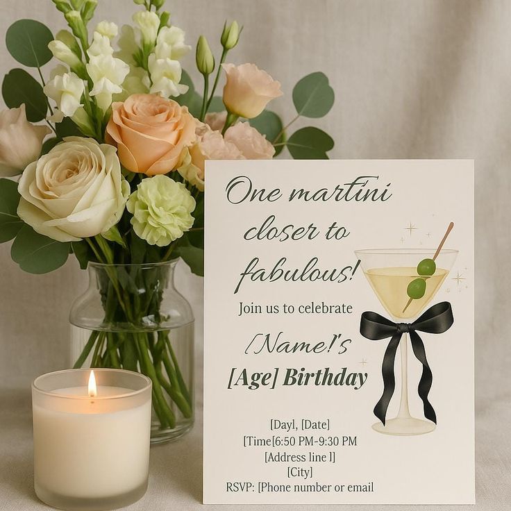✨️🥂🍾One martini closer to fabulous birthday invitation