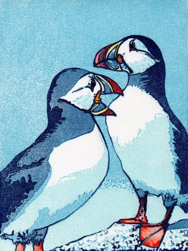 Puffins. Linocut, 15cm x 20cm, 10 of 20 remaining, £30 unfra