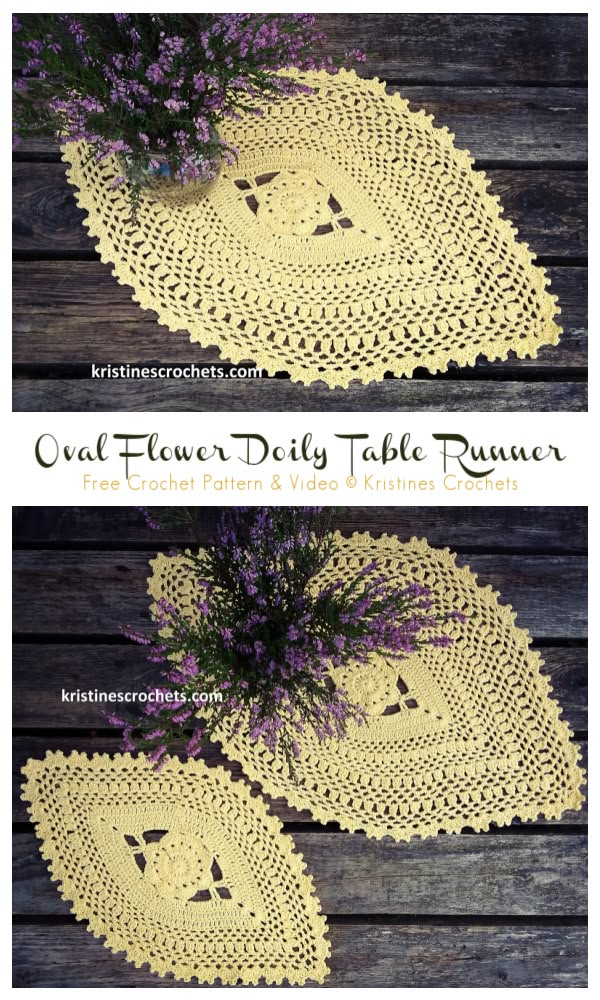 Oval Flower Doily Table Runner Crochet Free Pattern [Video] 