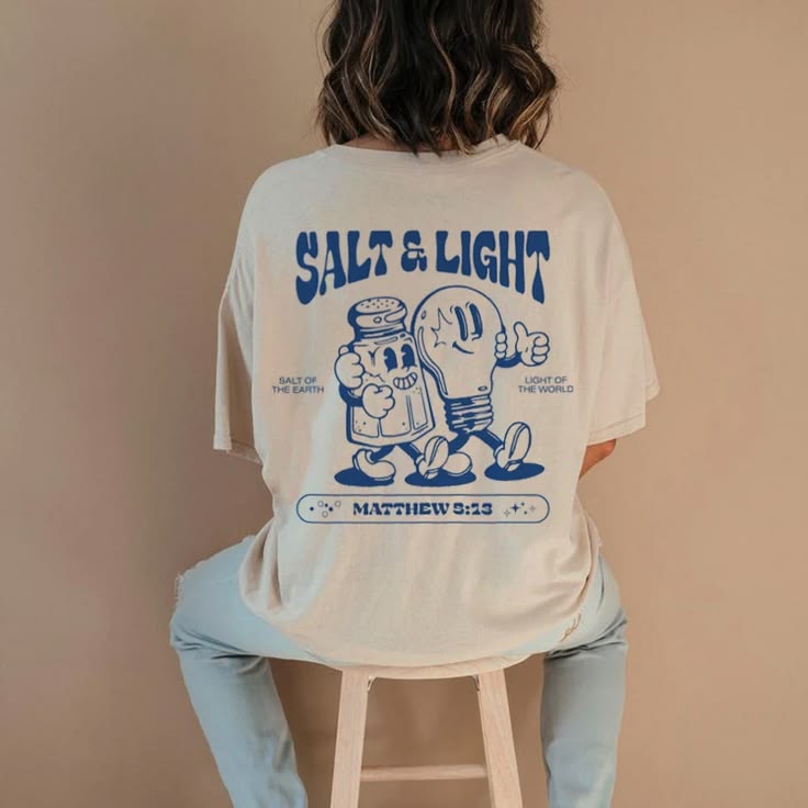 Salt Light Funny Bible Verse T-Shirts Back Print Retro Stree