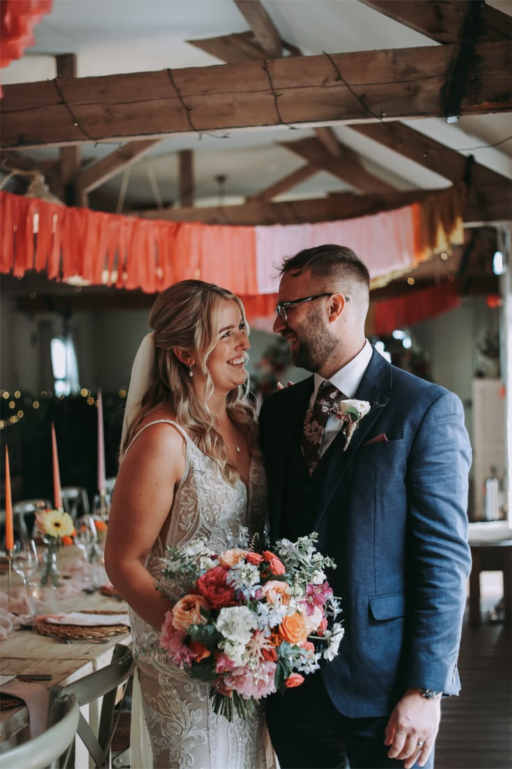 Colourful wedding decor and flowers | The Hall Barns, a rust