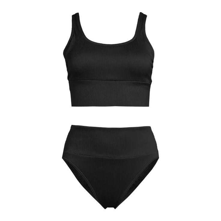 Women's Tugless Ribbed Midkini and High Waisted Bottom Swims