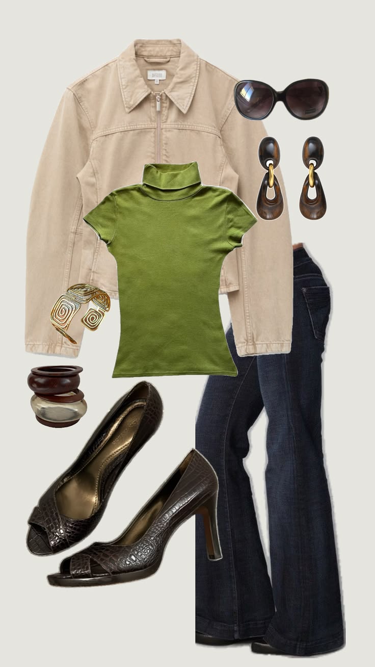 Styling these y2k denim jeans, grey blouse and bug eye sungl