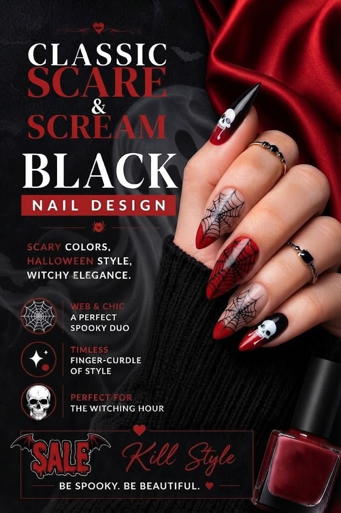 Cute Halloween Nails, Fun Ghost and Spider Web Nail Designs
