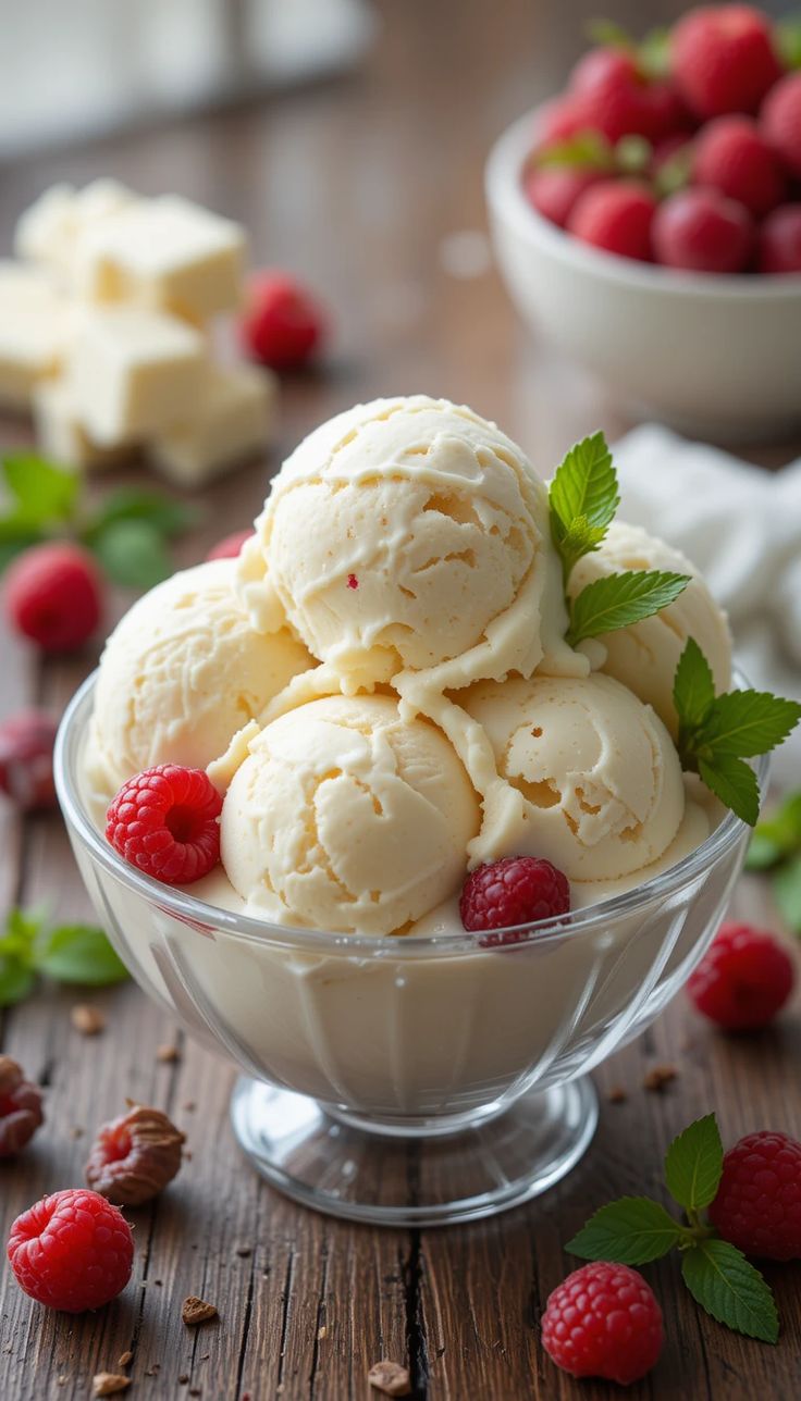 Creamy, dreamy white chocolate ice cream with a velvety text